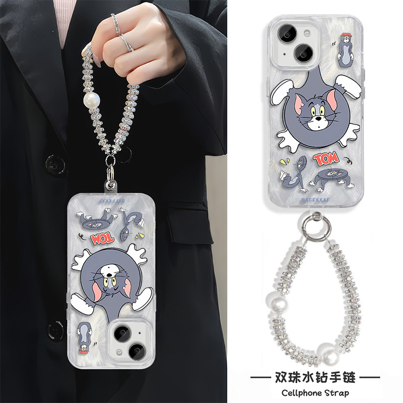 手机壳带挂绳17适用iPhone15羽纱OPPOReno14华夫饼汤姆16plus可爱苹果13硬12ProMax卡通华为PURA80少女心y200