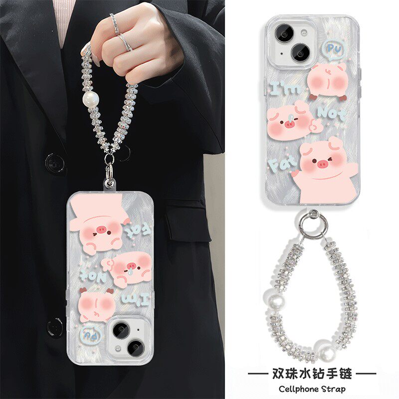 14ProMax羽纱创意iPhone13适用小米15ultra粉色可爱小猪16plus手机壳带挂绳硬苹果12卡通neo10高级感真我neo7