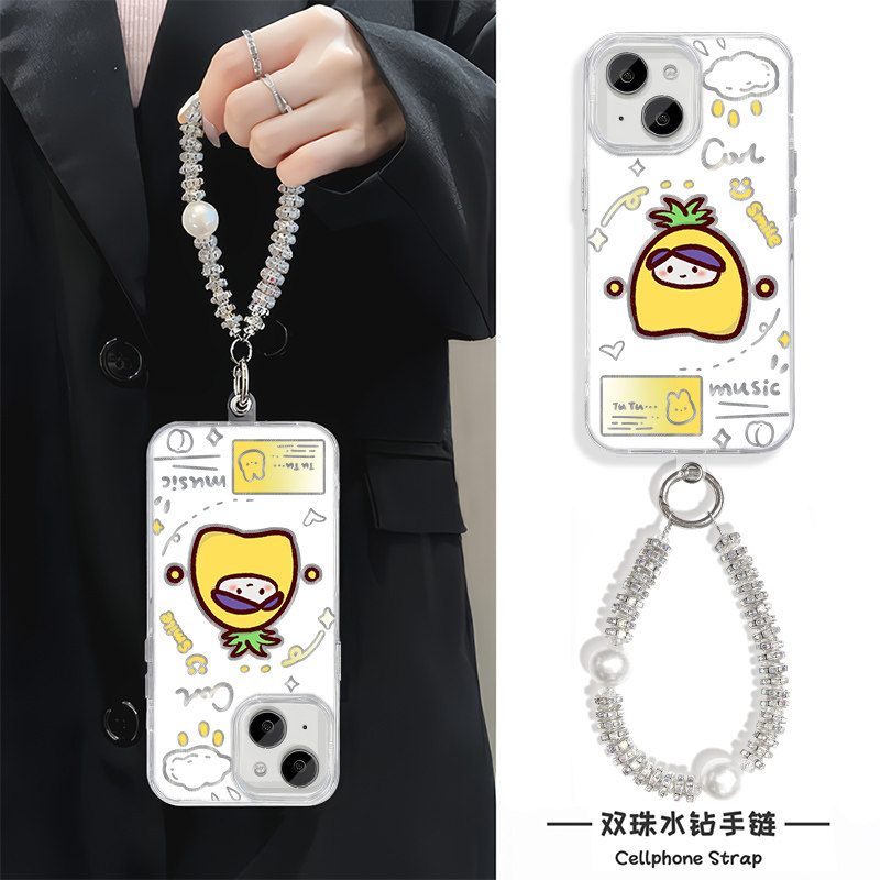 iPhone16适用硬15ProMax羽纱14苹果13plus手机壳带挂绳12高级感蛋仔果宝特攻菠萝吹雪荣耀400红米NOTE14一加9