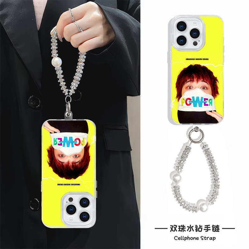 12ProMax潮牌苹果16e高级感羽纱一加13适用GD权志龙专辑14plus时尚手机壳带挂绳iPhone15个性硬手链链条neo10