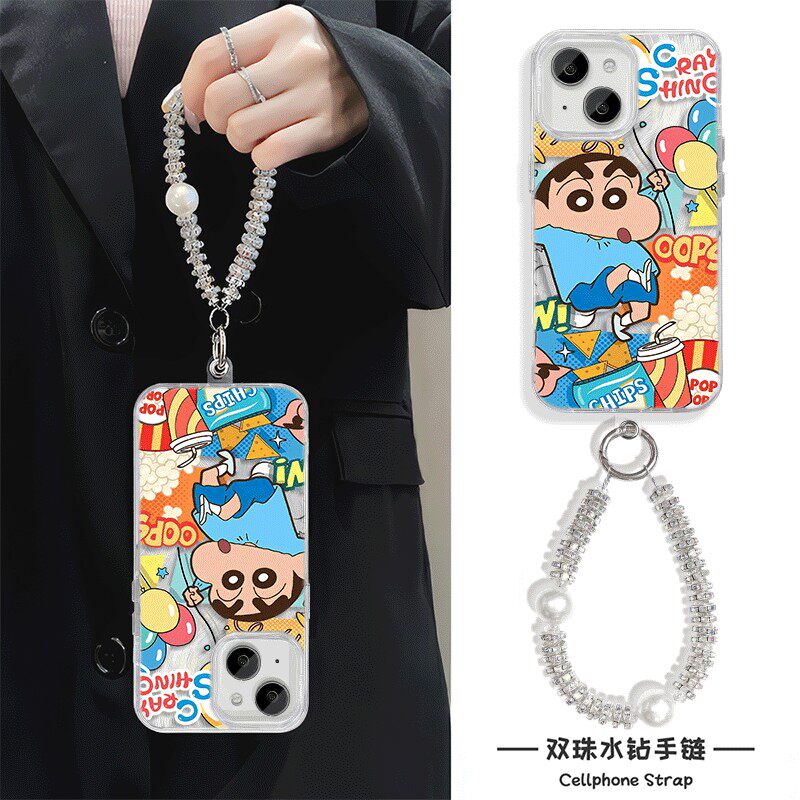 华为mate70卡通小米15Ultra适用14plus手机壳带挂绳s20可爱iPhone12羽纱苹果16硬13promax蜡笔小新x200高级感
