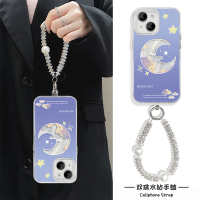 12ProMax苹果13小众羽纱15晚安弯月16高级感适用ins风硬手腕findX8手机壳带挂绳iPhone14plus创意手链s20女款