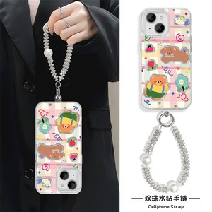 羽纱硬iPhone15卡通13ProMax格纹小狗14plus手机壳带挂绳ins风12苹果16高级感a5适用可爱手链y76s华为畅享60X
