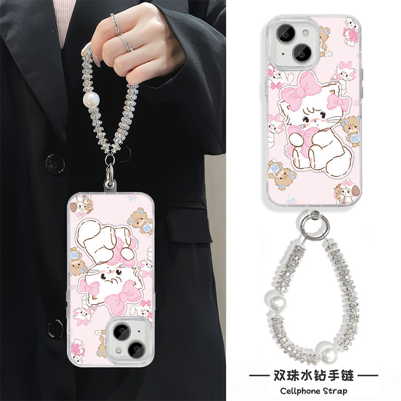 华为nova12Ultra羽纱高级感苹果16硬13promax可爱小猫iPhone15适用14plus手机壳带挂绳x200s少女心手腕findx8