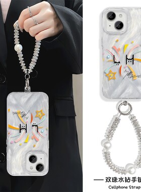 手机壳带挂绳16ProMax苹果1213适用iPhone17硬14羽纱15PLUS高颜值鹿晗签名涂鸦风荣耀500真我v70红米TURBO4