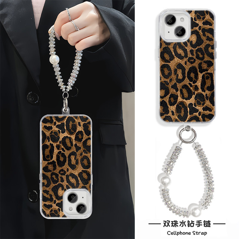 ins风个性豹纹Y300I手机壳带挂绳高级感小米15羽纱iPhone14适用MATE70苹果16Plus硬12ProMax创意RENO13小众A5
