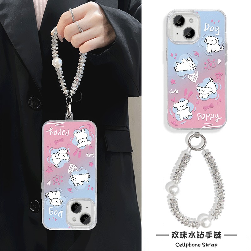 线条小狗iPhone13手机壳带挂绳NOTE14羽纱15Ultra苹果16Plus适用MATE70硬12ProMax高级感A5女K80创意Y300卡通