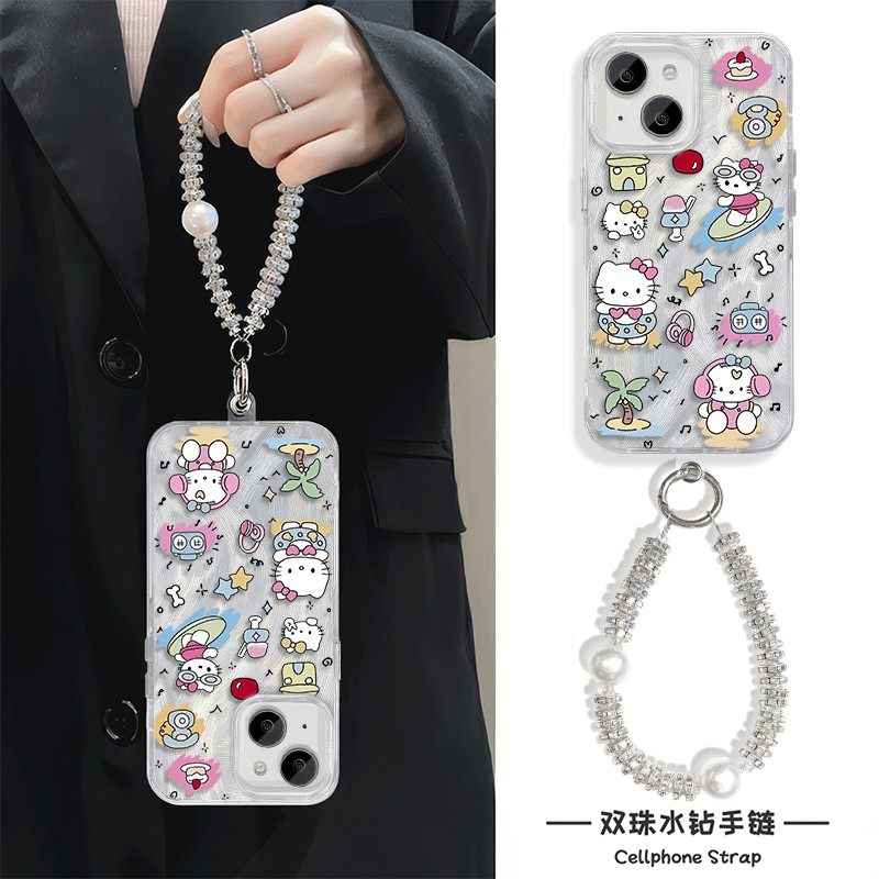 手机壳带挂绳手腕findX8少女心12ProMax耳机HelloKitty硬羽纱16苹果15适用iPhone13可爱14plus卡通荣耀MAGIC7