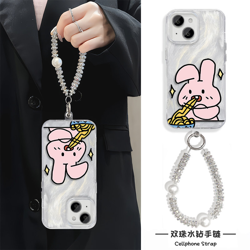 羽纱硬苹果14适用一加13情侣干饭小兔17ProMax高级感12小米CIVI5PRO创意手机壳带挂绳iPhone16PLUS可爱note15