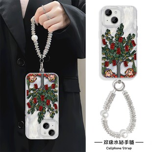 OPPORENO15C创意iPhone17羽纱硬苹果12pm高颜值16plus手机壳带挂绳发财树红米14R适用13ProMax小众华为MATE80