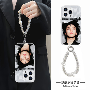 权志龙GD专辑15ProMax潮牌手机壳带挂绳iPhone12羽纱硬16plus时尚手腕findX8小米14适用苹果13高级感手链x200