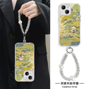 手机壳带挂绳16ProMax苹果1213适用iPhone17硬14羽纱15PLUS高颜值荷花熊猫荣耀MAGIC8真我gt7VIVOS20红米14R