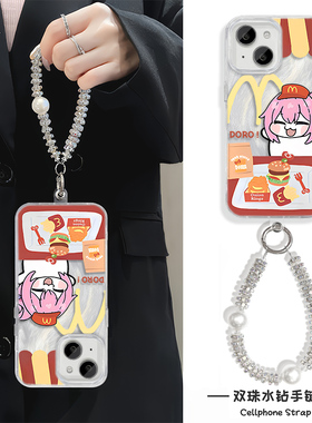 iPhone16e卡通适用14ProMax硬15PLUS可爱苹果17开心桃乐丝手机壳带挂绳IQOO13高级感Nova12羽纱少女心VIVOS30