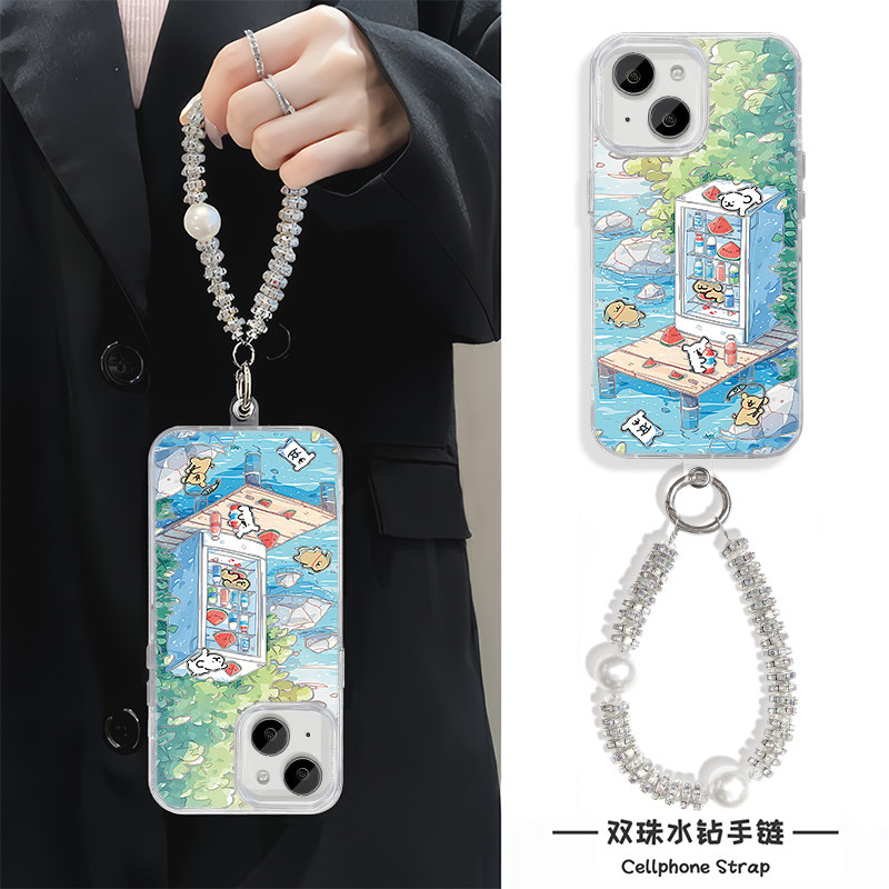 华为Mate70冰箱线条小狗iPhone16羽纱小米15适用硬14plus高级感13手机壳带挂绳苹果12ProMax可爱荣耀300Ultra