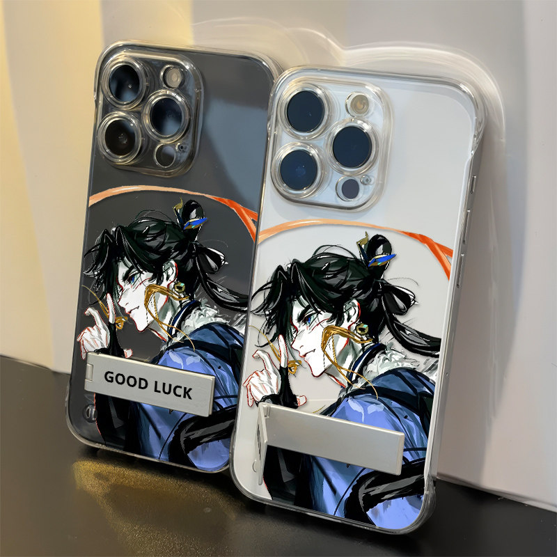 苹果13无边框硬iPhone15透明小米17适用苹果14PLUS创意带支架侧脸王者荣耀孙权OPPORENO16手机壳超薄12ProMax