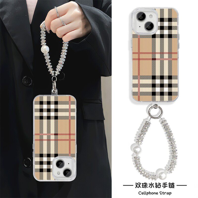 手机壳带挂绳iPhone12复古格子小众适用15ProMax苹果14创意羽纱华为Nova13小米CIVI4PRO硬16plus高级感findx8