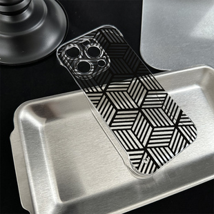 苹果15简约几何图案16手机壳带支架14plus无边框透明手腕Findx8超薄12ProMax高级感iPhone13适用硬iqooz9个性