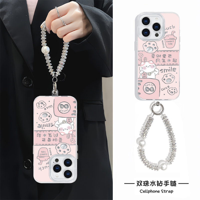 羽纱iPhone12硬小米15ultra小众适用苹果16e手机壳带挂绳14plus可爱风生水起招财猫13ProMax创意手腕a5高级感