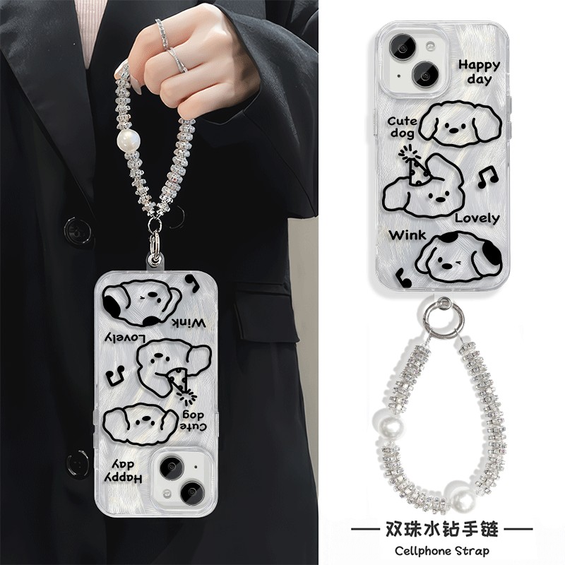 iPhone16适用硬15羽纱14plus苹果13手机壳带挂绳12ProMax高级感音乐线条小狗华为畅享80OPPOFINDX8女VIVOS20