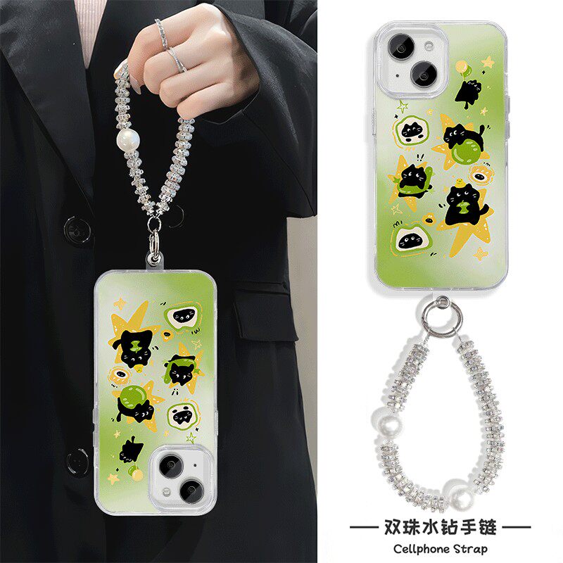 手机壳带挂绳16ProMax苹果1213适用iPhone17硬14羽纱15PLUS新款情侣小鱼黑猫荣耀X70IOPPOFINDX8SVIVOS20红米