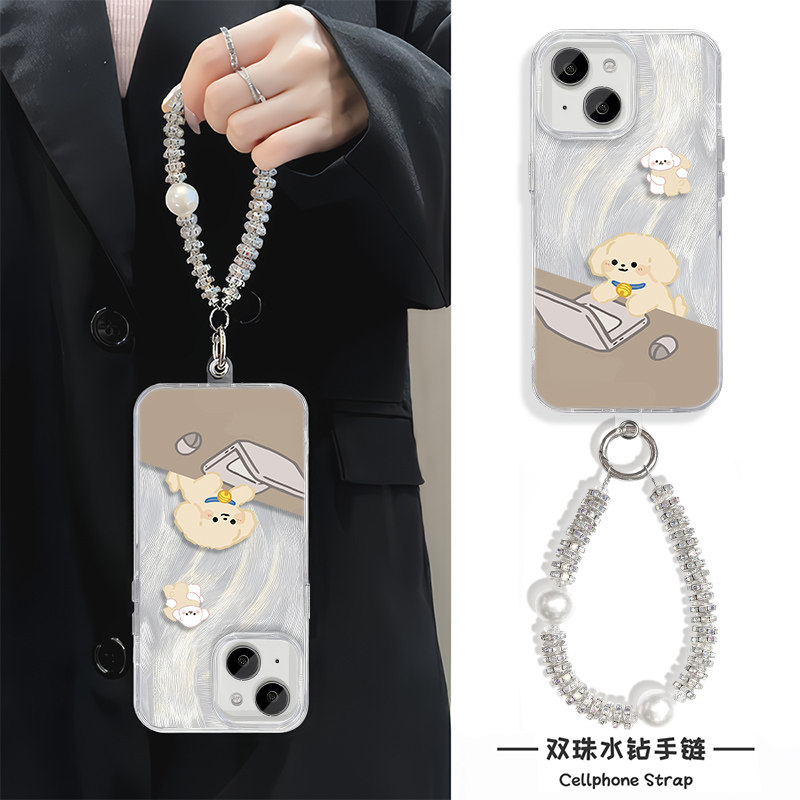 iPhone17高级感卡通16PLUS羽纱VIVOX200S情侣工作小狗13硬苹果12手机壳带挂绳Reno14适用15ProMax创意荣耀X70