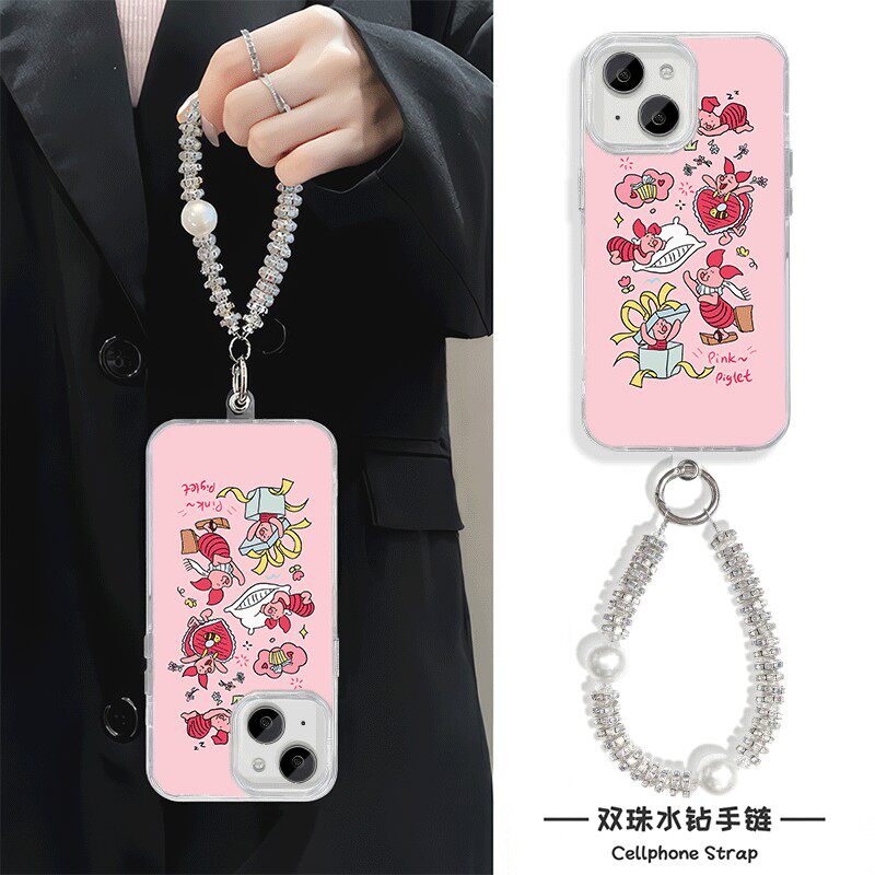 iPhone17硬16PLUS苹果13华为Nova14羽纱OPPOA6PRO可爱皮杰猪15ProMax适用12卡通VIVOS50手机壳带挂绳一加ace6