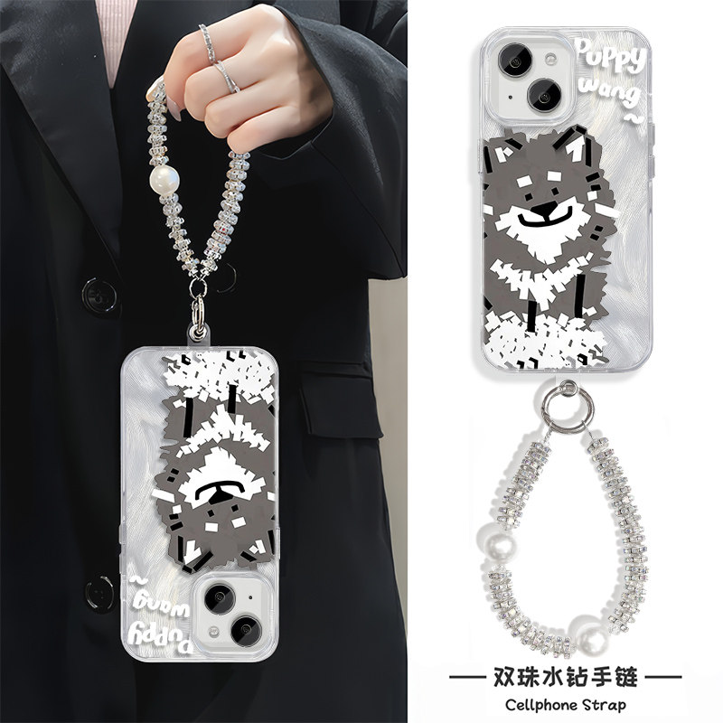 iPhone12promax适用红米note14羽纱小米15Ultra硬手腕Reno13手机壳带挂绳苹果16plus可爱哈士奇a5高级感neo10