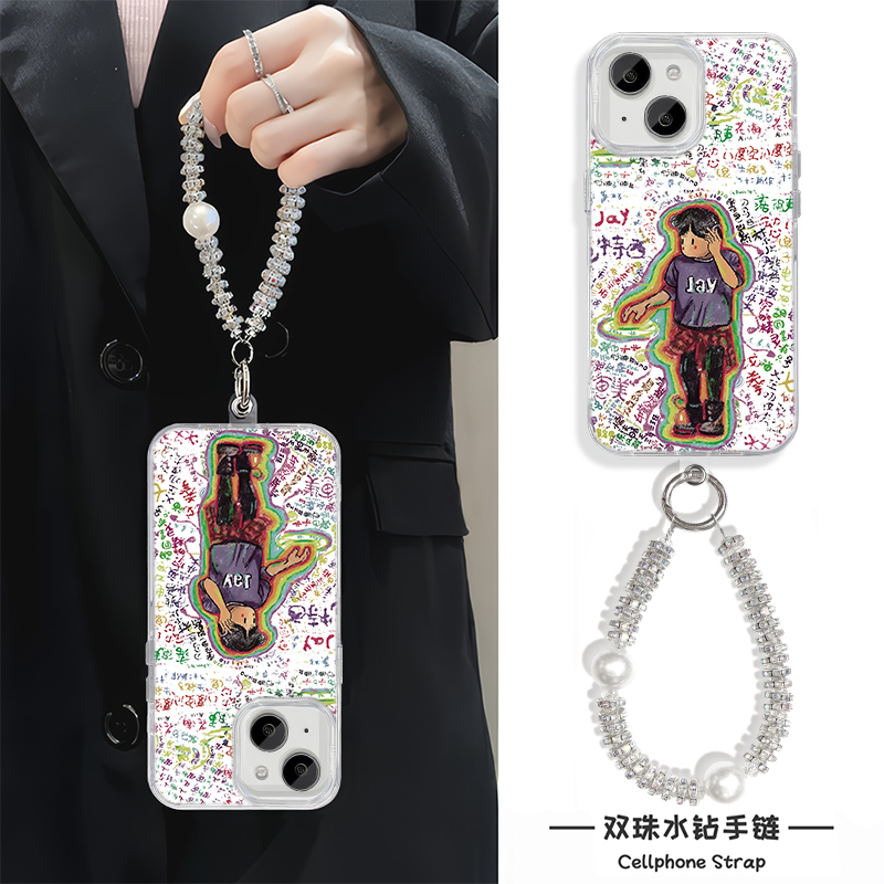 iPhone15羽纱荣耀MAGIC7pro适用16苹果14plus手机壳带挂绳13硬12小米17ProMax周杰伦涂鸦周边VIVOy50创意卡通