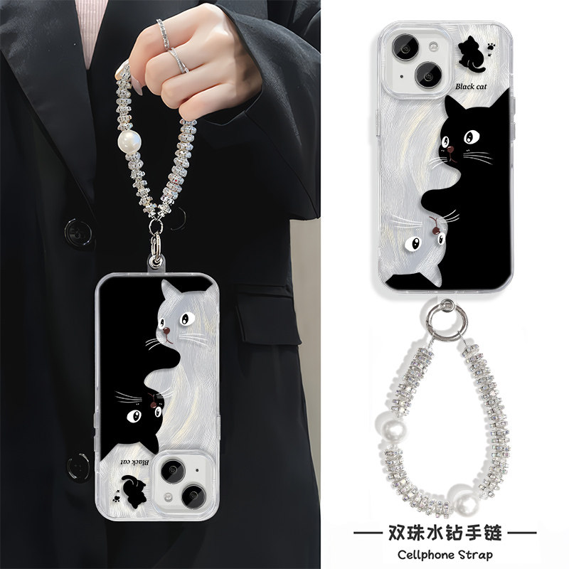 小米15Ultra硬13promax手机壳带挂绳iPhone12适用14plus羽纱a5高级感创意链条neo10卡通苹果16猫咪华为mate70