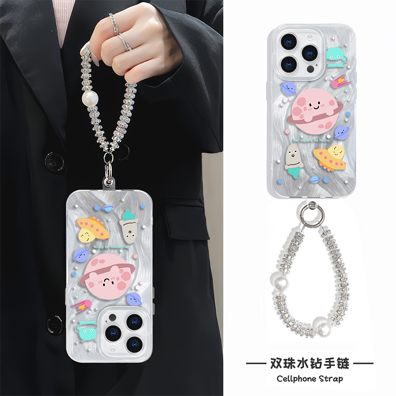 苹果16红米K80适用iPhone13满屏创意星球15小众14plus高级感羽纱ins风手机壳带挂绳硬12ProMax可爱华为mate70