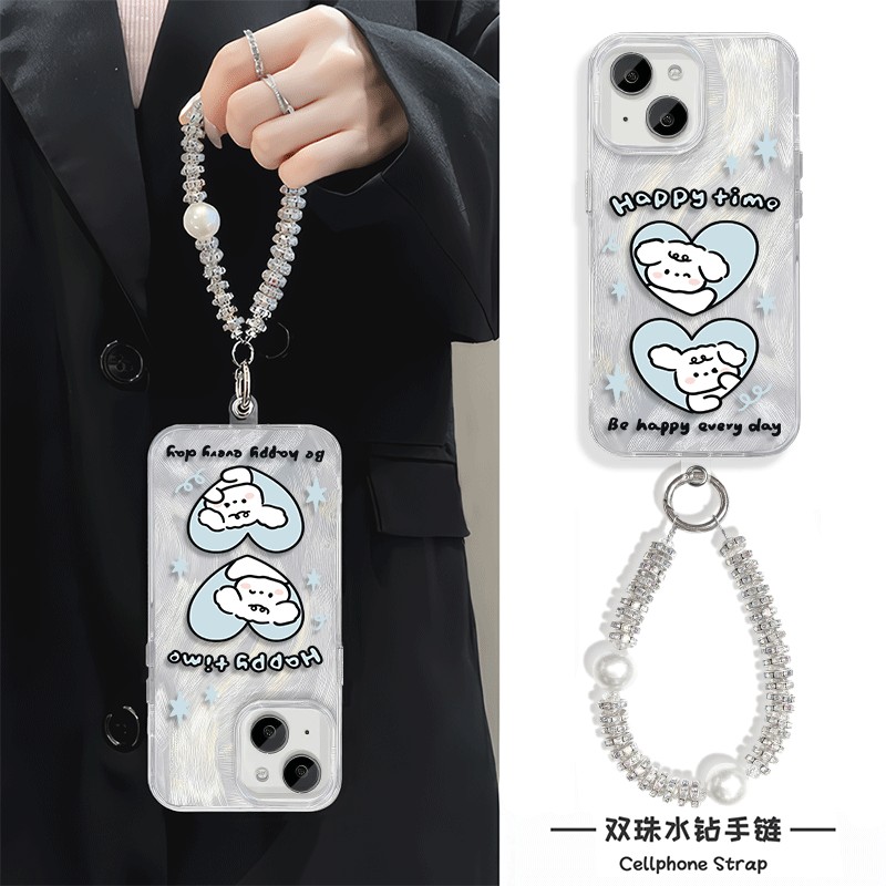爱心兔子12ProMax女款苹果15适用硬iPhone13卡通红米note14羽纱16plus手机壳带挂绳可爱a5高级感荣耀300ULTRA
