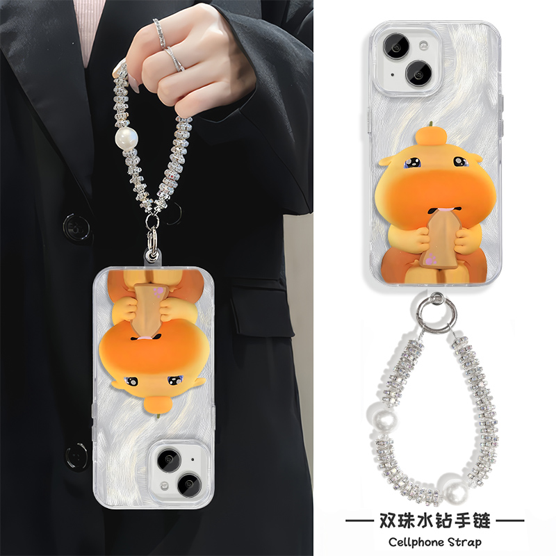 iPhone16适用硬15ProMax羽纱14苹果13plus手机壳带挂绳12高级感委屈水豚华为PURA80红米K80Ultra一加ACE5VIVO
