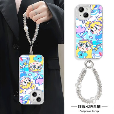 高级感苹果13硬羽纱16ProMax适用创意iPhone12真我neo7女15plus公主爱心手链x100手机壳带挂绳红米note14pro+