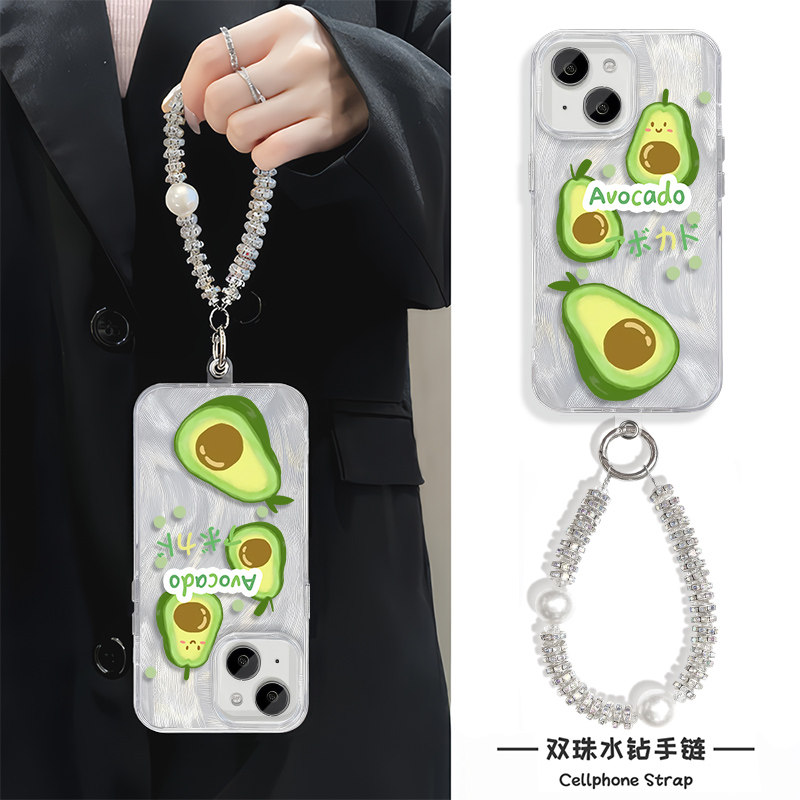 手腕FINDX8SPLUS高级感羽纱iPhone13英文牛油果14ProMax创意适用小米15手机壳带挂绳12硬苹果16小众手链X200S