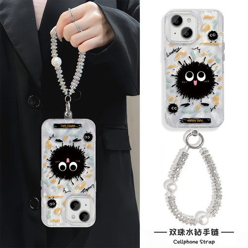 手机壳带挂绳12ProMax羽纱硬15PLUS苹果16e小众适用VIVOIQOO13高级感iPhone14可爱煤球17Air创意红米k80Ultra