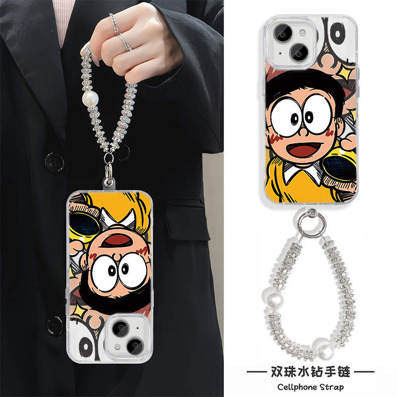 iPhone16适用硬15ProMax羽纱14苹果13plus手机壳带挂绳12高级感可爱大雄荣耀X70I红米k80OPPOReno14一加ACE5