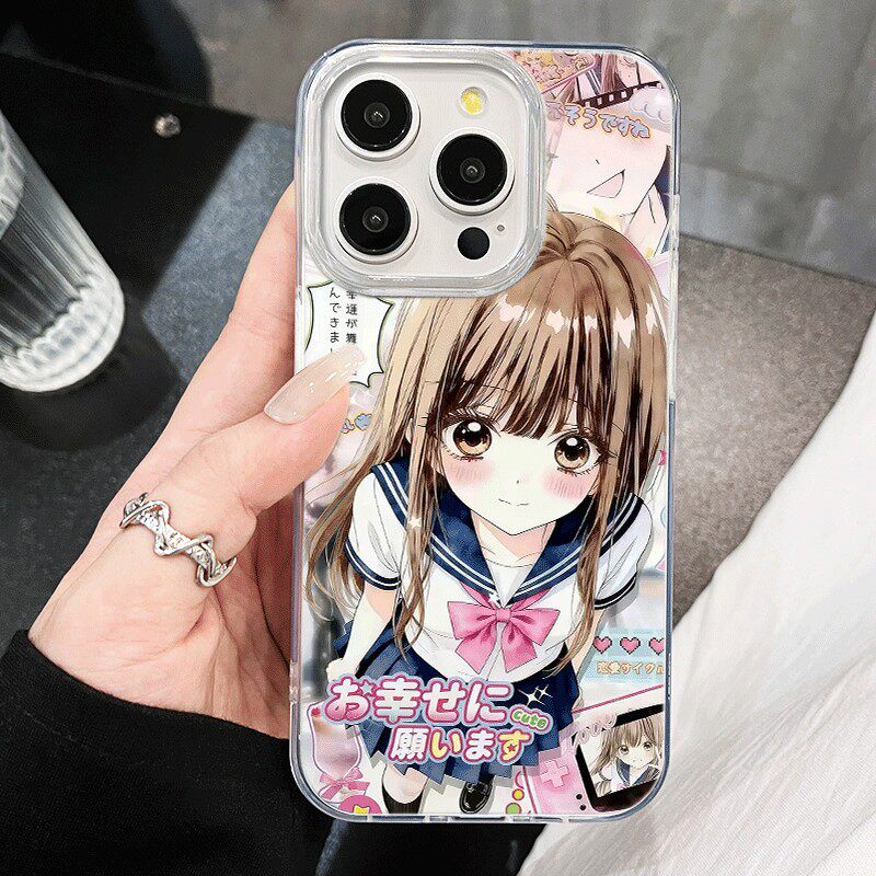 OPPORENO15动漫iPhone12羽纱硬苹果13pm高颜值14plus手机壳带挂绳小米17古早jk少女适用16ProMax小众VIVOX300