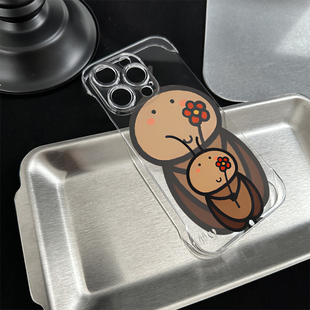 OPPOFINDX9手机壳带支架硬16ProMax可爱苹果13纯情蟑螂17超薄无边框14情侣适用iPhone15PLUS透明Nova12活力版