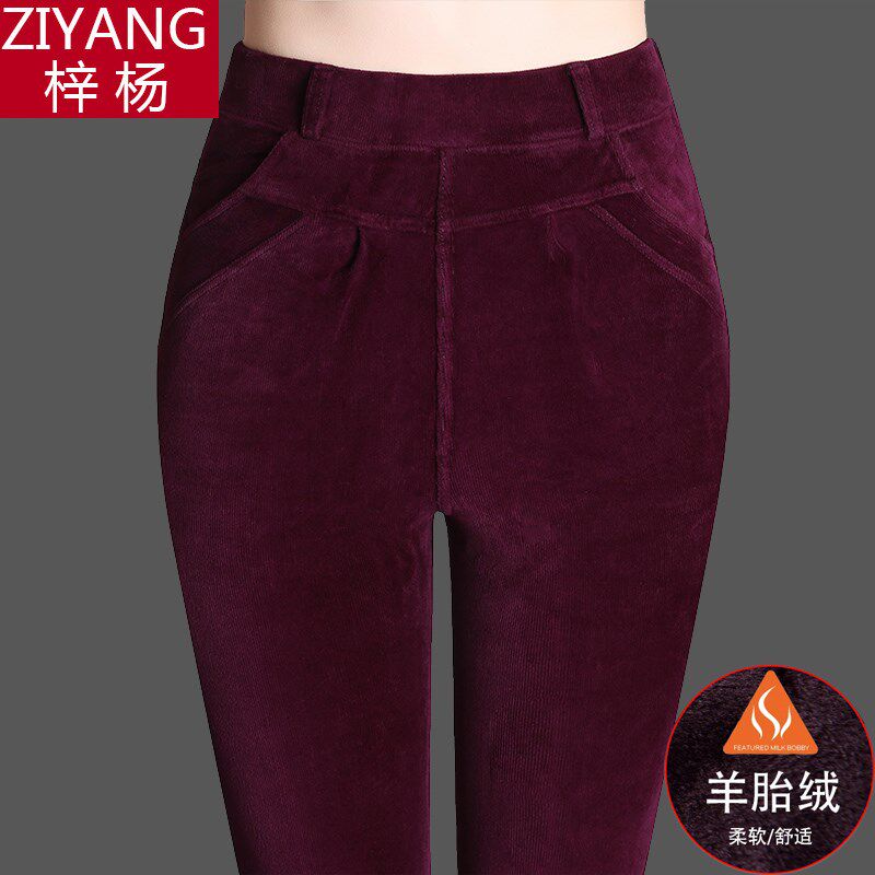 细条灯芯绒女裤加绒o棉裤外穿加厚小脚裤打底裤弹力保暖裤大码冬