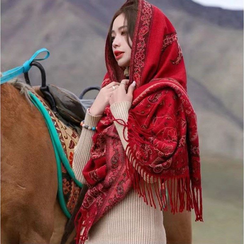 青海西藏丽江旅游披肩度假民族风围G巾女腰果披风春夏空调房披肩