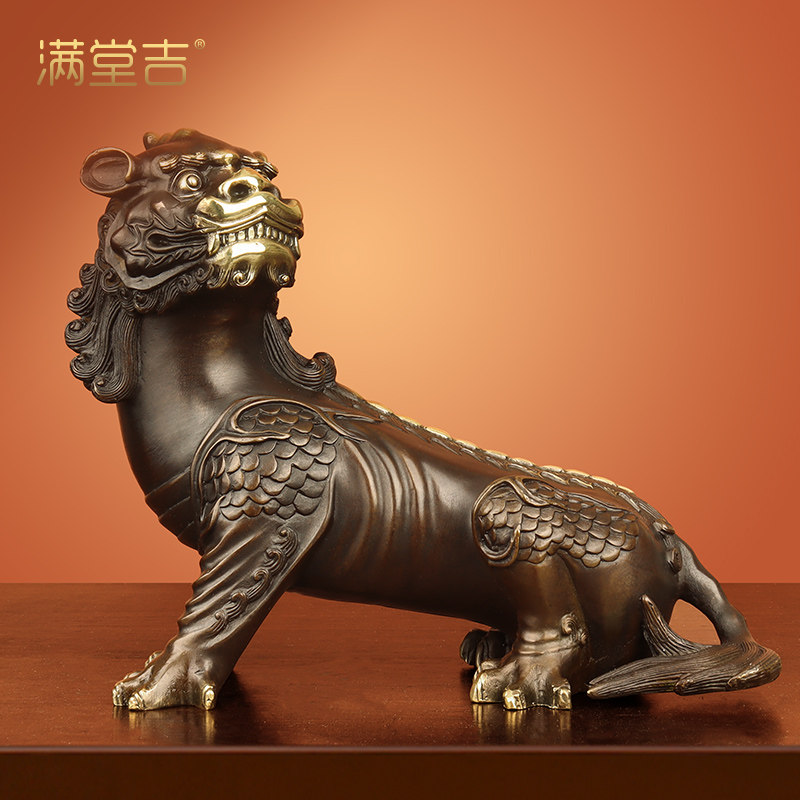 地藏王坐骑独角神k兽谛听摆件纯黄铜招财地听客厅店铺开业乔迁礼