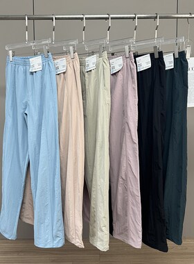 日单 试衣间U~松紧腰r宽松防晒吸汗束脚直筒工装裤降落伞裤女春夏