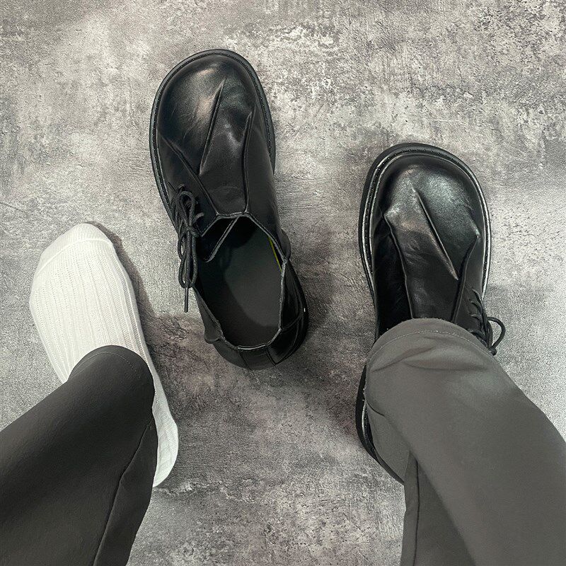 大头德比鞋男款英伦褶皱高t级感隐形内增高鞋男生通勤结婚新郎皮