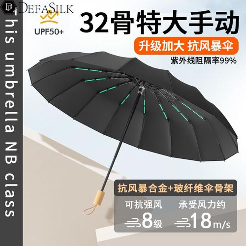 32骨手a动抗风暴雨伞加大加厚加固折叠超大号雨伞男士晴雨两用伞