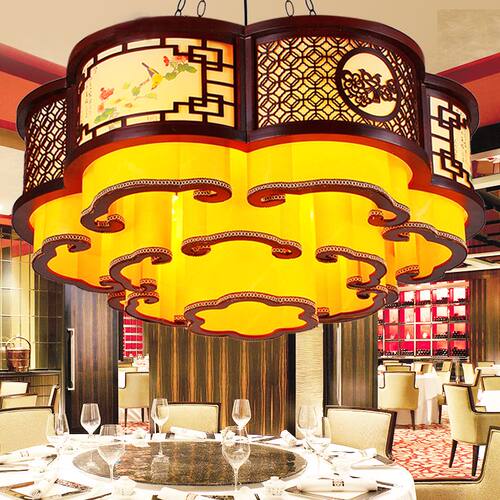 现代中式b吊灯圆形酒店工程大灯客厅餐厅包厢大厅祥云木艺异型灯