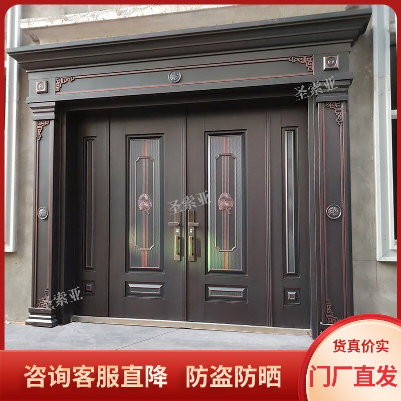 新款别墅大门双开门中式仿铜门进户门乡村客厅大门农村Z自建房大