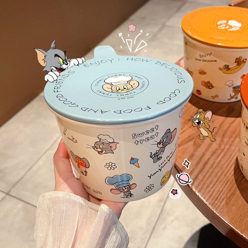 猫和老鼠泡面碗带盖宿舍用学生面碗高颜值陶瓷泡S面杯螺蛳粉碗汤