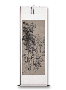 清郑板桥《竹石图》客厅书房x茶室装饰画挂画玄关水墨高清卷轴字