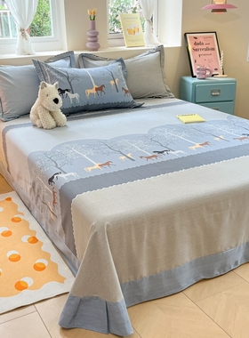 简约全棉床单单件1n00磨毛加厚双人圆角被单枕套床上三件套1.8