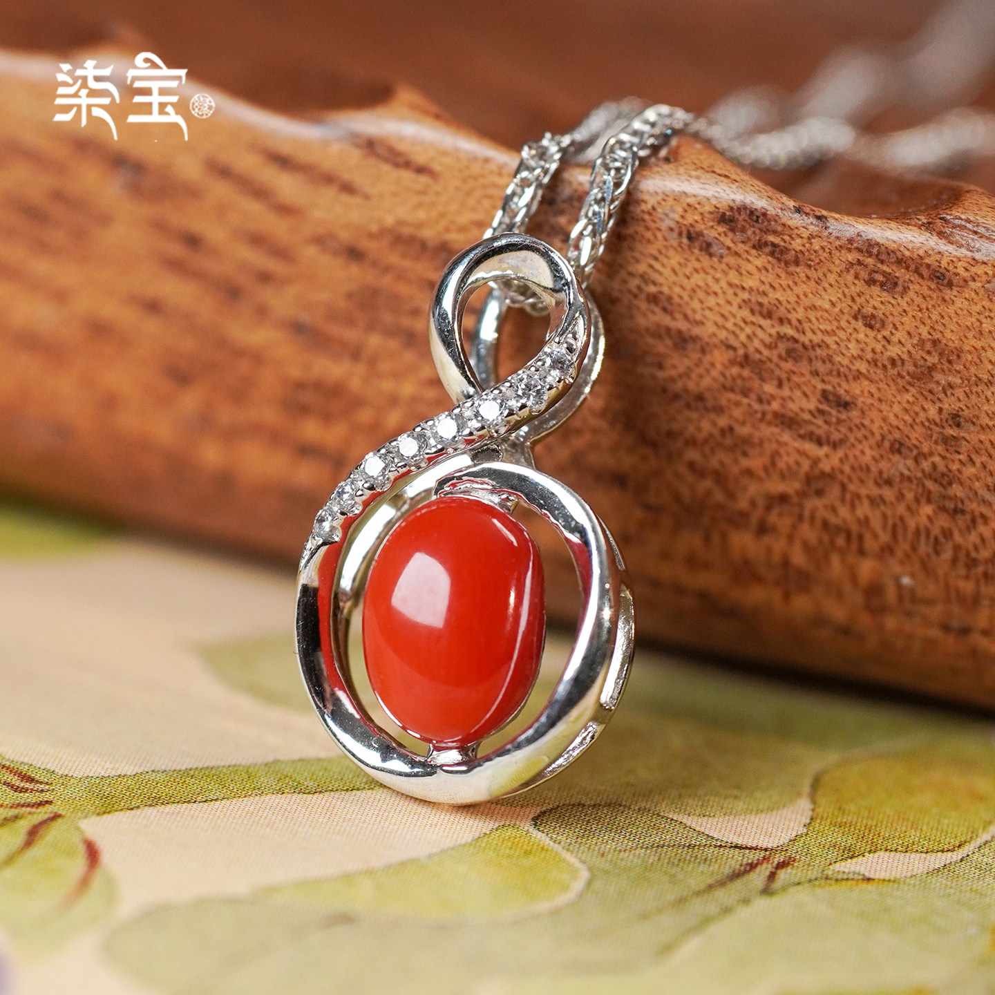 天然阿卡珊瑚项链女红色吊坠